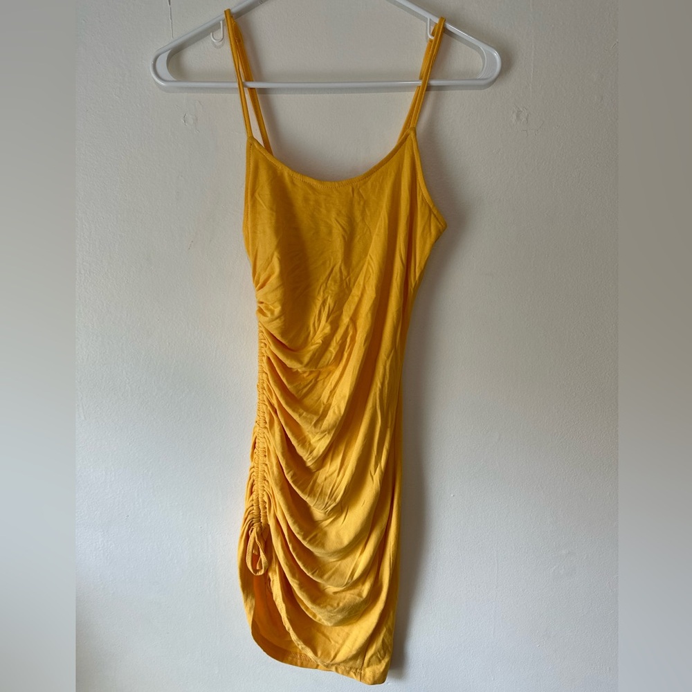 Golden yellow ☀️ ruched spaghetti strap dress